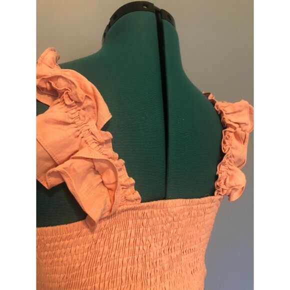 🧺Heartloom Pink Oxford Cutout Ruffle Sleeve Mini Dres, size M - Picture 3 of 5